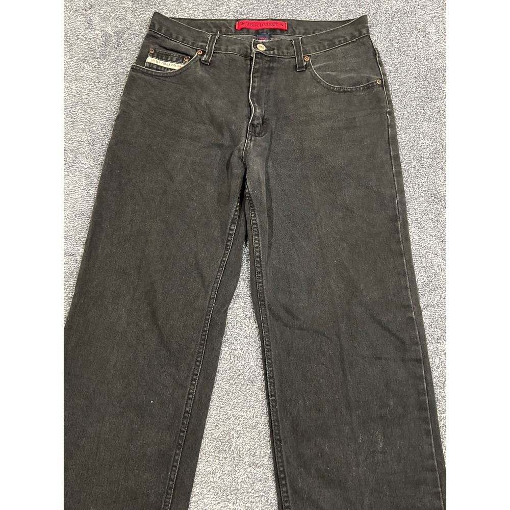 US Polo Assn Mens Faded Black Straight Leg Denim Jeans 30x32 Cotton Vintage Look